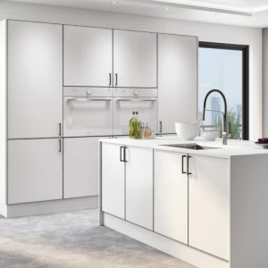 Aluminum Kitchen Glossy White Artificial Acrylic Marble, Hydraulic Hinges | Abyat Company