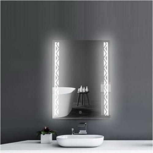 Silver Rectangular Mirror 60x80 cm with Touch LED Light, Silver Color | Silver