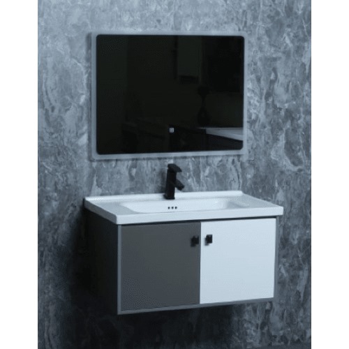 Ceramic Decorative Washbasin 80 cm Pearl Grey, Wooden Cabinet with Pharmacy and Mirror | Al Muhaidib Sanitary and Ceramic