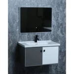 Ceramic Decorative washbasin Pearl Grey Color Size 80 cm, With Wooden Cabinet and Pharmacy With Mirror