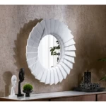 مرايا ديكور مقاس 90×90×8 سم، لون ابيض، تصميم جزيرة