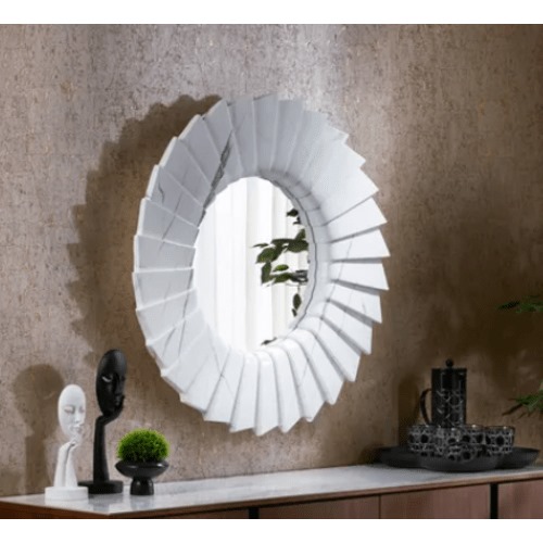 مرايا ديكور مقاس 90×90×8 سم، لون ابيض، تصميم جزيرة | شركة ابيات
