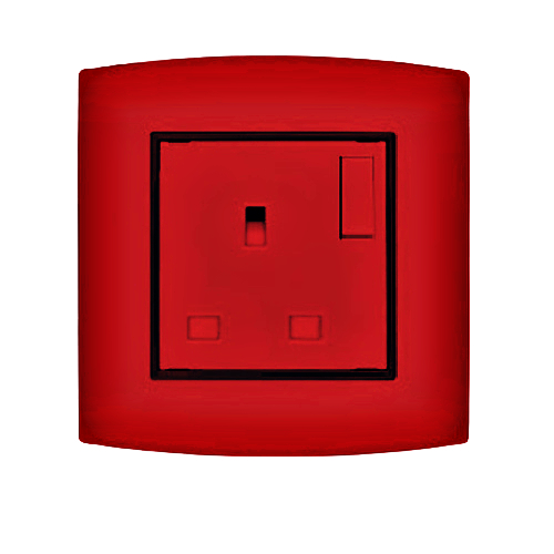 Electrical Switch Socket 2 Way 13 Amp 7x7 cm Red with Black Ring | Al Fanar