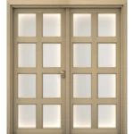 Premium Luxury Wood Entrance Doors, Double, Size 220 × 235 cm, 6 cm Thickness, Beige, Model GPR05