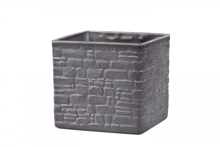 وعاء نباتات فايبر اسمنتى 34x34x31 سم، رمادى غامق | حدائق السلطان