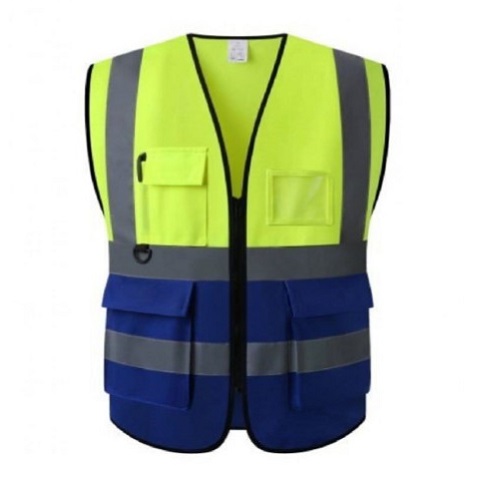 Reflective Work Vest 2 inch Wide Phosphorescent/Blue, Three Pockets | 703-15