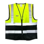 سترة سلامة عاكسة، مزودة بثلاث جيوب وبطاقة تعريف، عرض 2 إنش، لون فسفوري/اسود