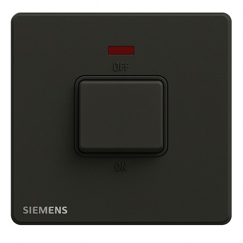 32A 1 Gang Double Pole Switch with Neon Indicator, 86x86mm, Dark Gray, 250V | Siemens (Delta Arina)
