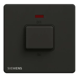32A 1 Gang Double Pole Switch with Neon Indicator, 86x86mm, Dark Gray, 250V | Siemens (Delta Arina)