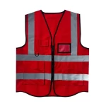 سترة أمان عاكسة، مزودة بثلاث جيوب وبطاقة تعريف، لون احمر،عرض 2 إنش