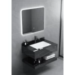 Artificial Marble Washbasin, Shiny black Color, Size 50×100 cm, with LED Mirror and Laser