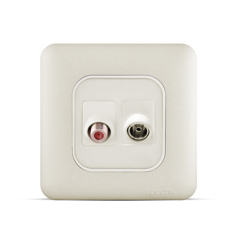 Angular TV Socket + Angular Satellite Socket 7x7 cm, Champagne Color | Spectra