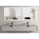 White Ceramic Marble Top Decorative washbasin Double Bowl, Size 70×160 cm with Wooden Cabinet