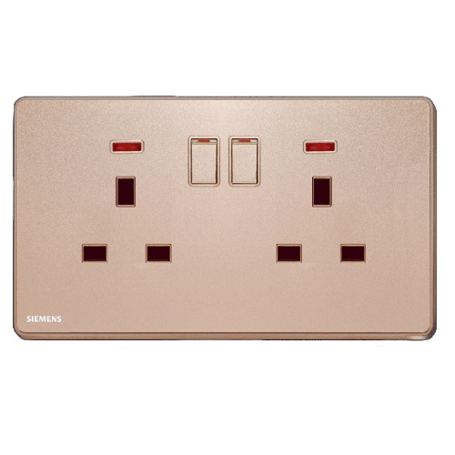 فيش مزدوج 13 امبير مع مفتاح تشغيل ومؤشر ضوئي نيون 86×146مم، ذهبي وردي | Siemens (Delta Arina)