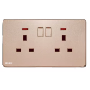 فيش مزدوج 13 امبير مع مفتاح تشغيل ومؤشر ضوئي نيون 86×146مم، ذهبي وردي | Siemens (Delta Arina)