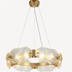 Modern Crystal Chandelier, Gold Color, Dimensions 66x66x19 cm