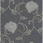 Italian Wallpaper Dark Gray Color Floral Design, Size 10mx0.73m, Model 41766