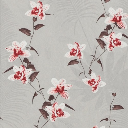 Floral Wallpaper 10m x 0.53m Grey and Red Color | Abyat Company