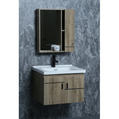 Ceramic Decorative Washbasin 80 cm Wooden Brown with Cabinet and Pharmacy Mirror | Al Muhaidib Sanitary and Ceramic