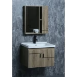 Ceramic Decorative washbasin With Wooden Cabinet and Pharmacy With Mirror Wooden Brown Color Size 80 cm 