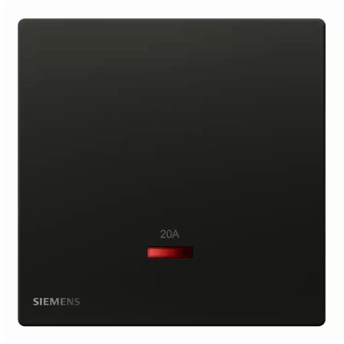 مفتاح مفرد 20 امبير ثنائي القطب مع مؤشر ضوئي (نيون)، اسود، 86×86 مم، 250 فولت | Siemens (Delta Peleus)