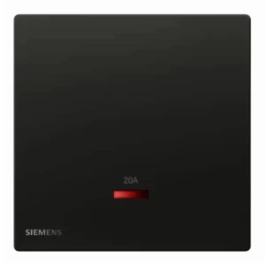 20A 1 Gang Double Pole Switch with Neon Indicator, Black, 86x86mm, 250V | Siemens (Delta Peleus)