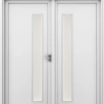 باب خشب طبيعي مزدوج بتصميم فاخر، لون ابيض خشبي، مقاس 220 × 235 سم، رقم الموديل GD05