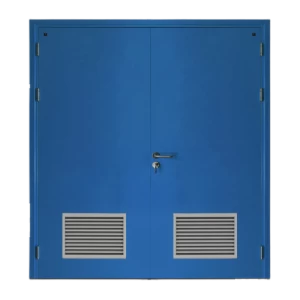 Fire Door SF/DD Double Leaf 1900×1950 mm Stainless Steel Blue with Bottom Louver | SFFECO