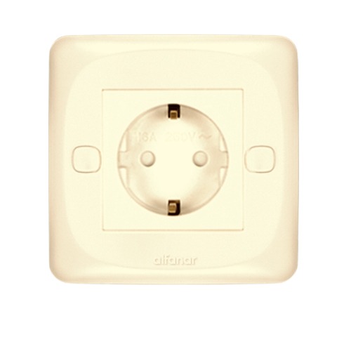 Schuko Socket 16 Amp 7x7 cm Beige, Model Mira | Al Fanar