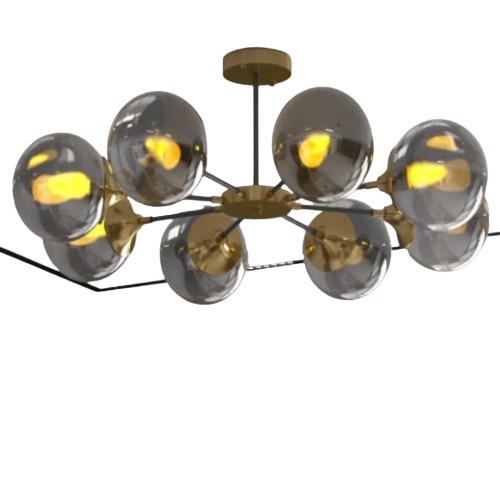 Modern Chandelier 90×40 cm Gray Gold Color with 8 Glass Spheres | 48168