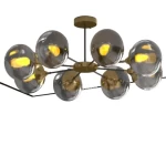 Modern Chandelier with Golden Base and 8 Glass Spheres, Gray | Gold Color, Size 90 × 40 cm