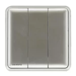 مفتاح انارة ثلاثي دركسيون 10 امبير، فضي غامق، 86×86 مم، 250 فولت، ماركة سيمنز (دلتا سيتا)