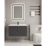 Aluminum sink 80 cm Wall Hung Vanity Unit with Mirrored Medicine Cabinet, Grey