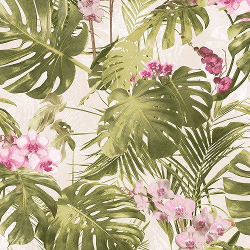 Wallpaper Leaves Design 1.005x53 cm Rosy Color, Model Myriad | Abyat Company