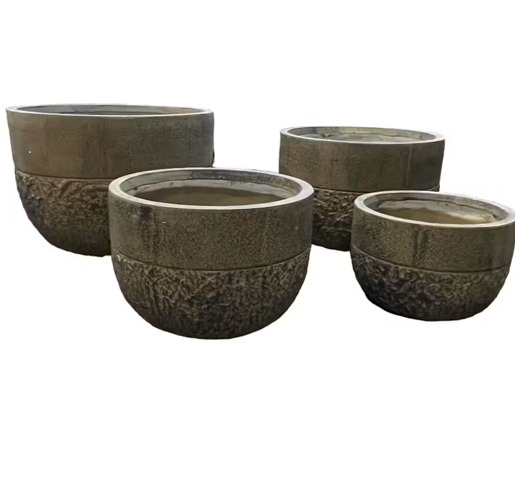 Fiberglass Pot Large Size 56×40 cm Brown Round Design | Zahrat Al Rayyan Establishment