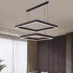 Modern Black Metal Chandelier with 2 LED Squares, Adjustable Height from 30 cm to 150 cm