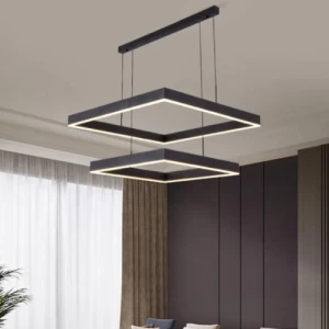Modern Black Metal Chandelier with 2 LED Squares 60+80 cm, Adjustable Height 30-150 cm | Matkel Store