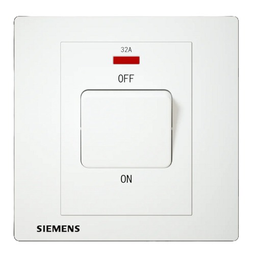مفتاح مفرد 32 امبير ثنائي القطب مع مؤشر ضوئي (نيون)، 86×86 مم، أبيض، 250 فولت | Siemens (Delta Relfa)