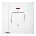 مفتاح مفرد 32 امبير ثنائي القطب مع مؤشر ضوئي (نيون)، لون ابيض، 86×86 مم، 250 فولت، ماركة سيمنز (دلتا ريلفا) 