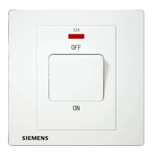 32A 1 Gang Double Pole Switch with Neon Indicator, 86x86mm, White, 250V | Siemens (Delta Relfa)