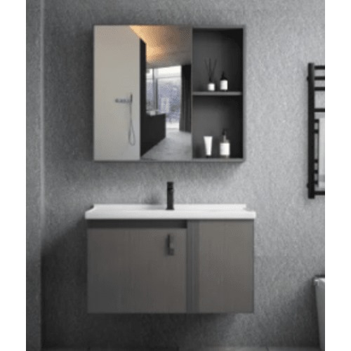 Aluminum Cabinet Sink Wall Hung Vanity Unit 80 cm Dark Grey with Mirrored Medicine Cabinet | Al Muhaidib Sanitary and Ceramic