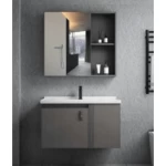  Aluminum Cabinet Sink Wall Hung Vanity Unit, Dark Grey 80 cm with Mirrored Medicine Cabinet