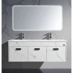 Modern plywood Double Decorative Washbasin, Width 120 cm, Depth 48 cm, Height 50 cm, With LED Mirror, Marbled White