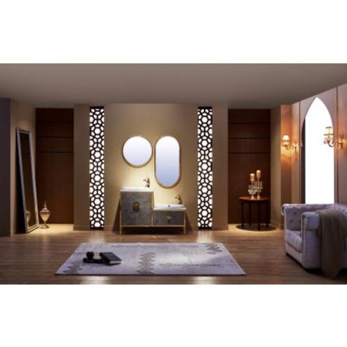 وحدة حمام مزدوجة 125 سم رمادي مع زخرفة ذهبي، تصميم كلاسيكي | B09.2366