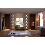 وحدة حمام مزدوجة مع 2 مغسلة و2 مرايا، تصميم كلاسيكي، رمادي مع زخرفة ذهبي، مقاس 125 سم
