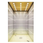 People Elevator with Small Machine Room, Irregular Stainless Finish, Bronze Ceiling with Spot Lighting, Marble Parquet Floor, 800 KG Load, 10 Persons, 1.75 m/s Speed