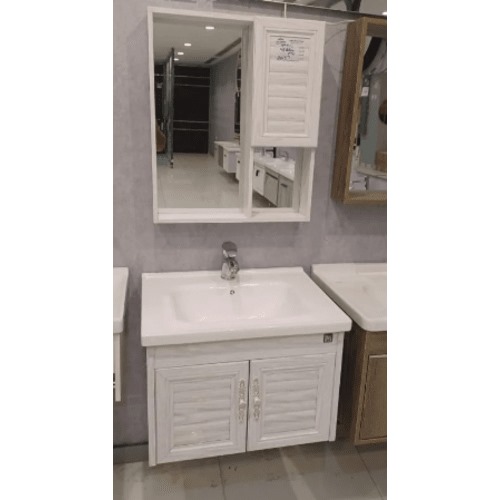 Marble Surface Ceramic Wash Basin 60 cm, White with Wooden Cabinet Pharmacy | Al Muhaidib Sanitary and Ceramic