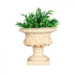 Illuminated Marble Planter Diameter 45 cm, Height 43 cm, Base Size 25x25 cm, Beige Color