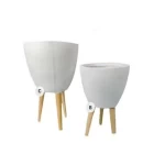 White Plant Pot with Wooden Stand, 37×53 cm