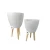 White Plant Pot with Wooden Stand, 37×53 cm